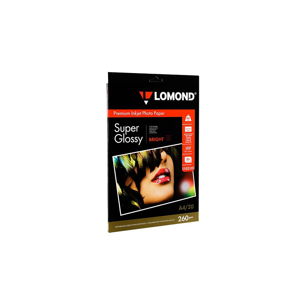 Фотобумага суперглянцевая ярко-белая для струйной фотопечати "Lomond", A4, 20 листов, 260 г/м2