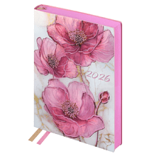 Ежедневник датированный "Розовые маки", А6, 353 страницы, розовый, 2026