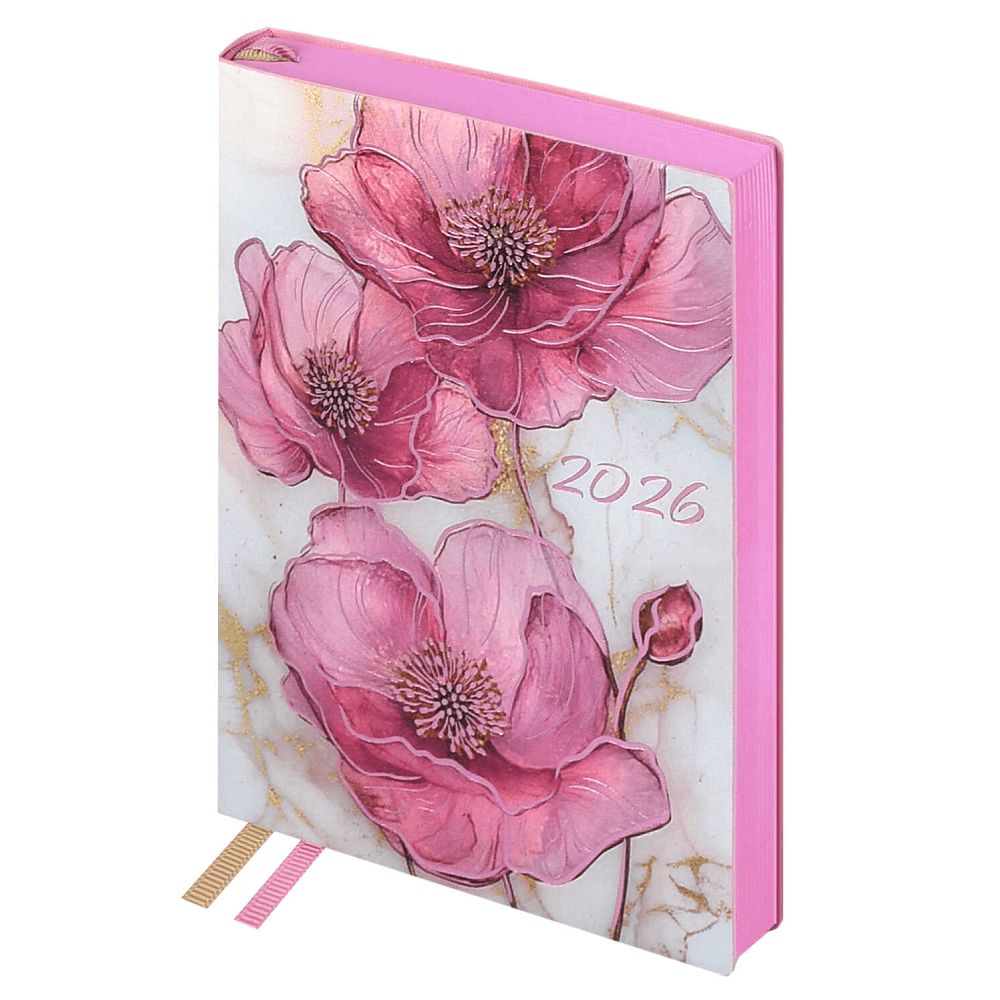 Ежедневник датированный "Розовые маки", А6, 353 страницы, розовый, 2026 - 2