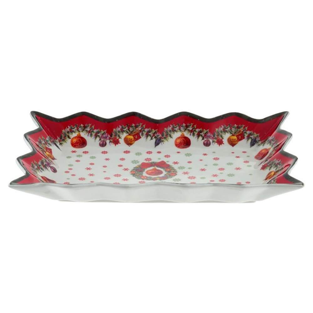 Тарелка "Новогодний венок", фарфор, 25.5 см, белый, красный - 2