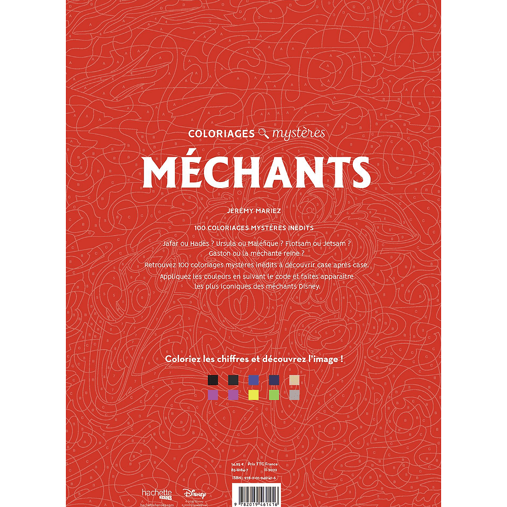 Раскраска по номерам на французском языке "Coloriages mystères Disney - Méchants" - 2