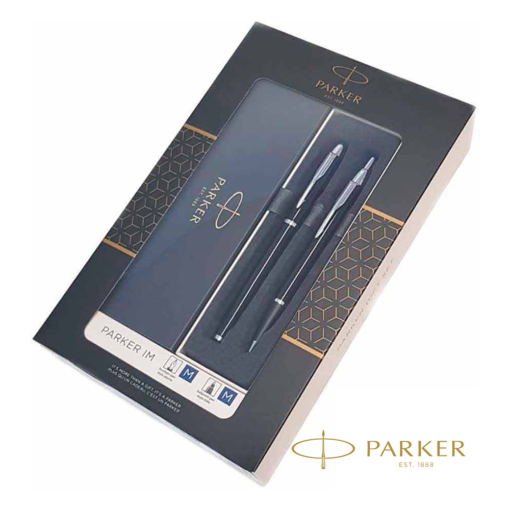 Набор ручек Parker "IM Black CT": шариковая автоматическая + перьевая, черный, серебристый