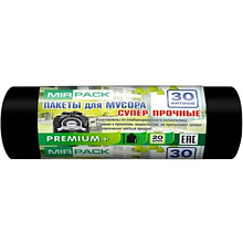 Мешки для мусора Mirpack Premium+, 30 л, 20 шт/рулон, ПСД, 20 мкм, 50х60 см, черный