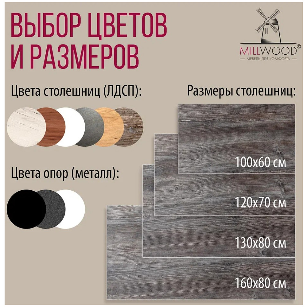 Стол Millwood Сеул, 1200х700 мм, сосна пасадена, черный - 11