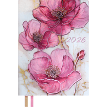 Ежедневник датированный "Розовые маки", А6, 353 страницы, розовый, 2026