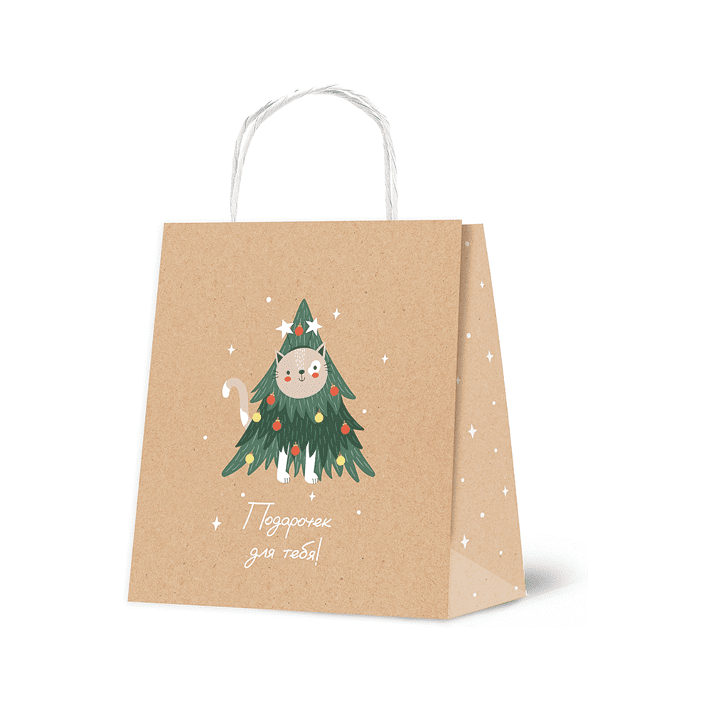 Пакет бумажный подарочный "Christmas Kraft", 16*18*8 см, ассорти - 4