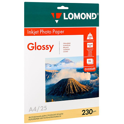 Фотобумага глянцевая для струйной фотопечати "Lomond", A4, 25 листов, 230 г/м2