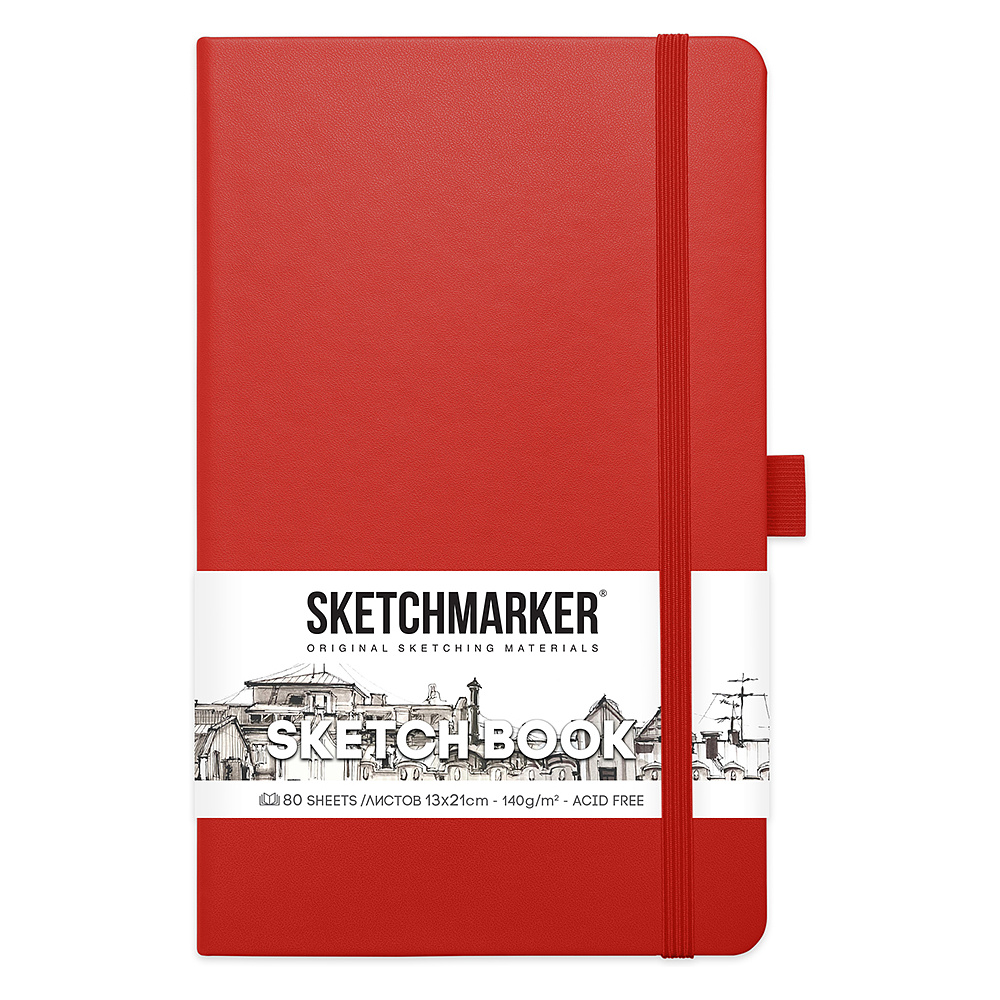 Скетчбук "Sketchmarker", 13x21 см, 140 г/м2, 80 листов, красный