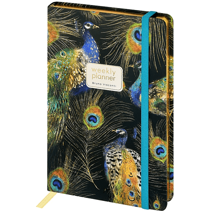 Еженедельник недатированный "Fauna. Павлины", А5, 144 страниц, линованный, черный, зеленый