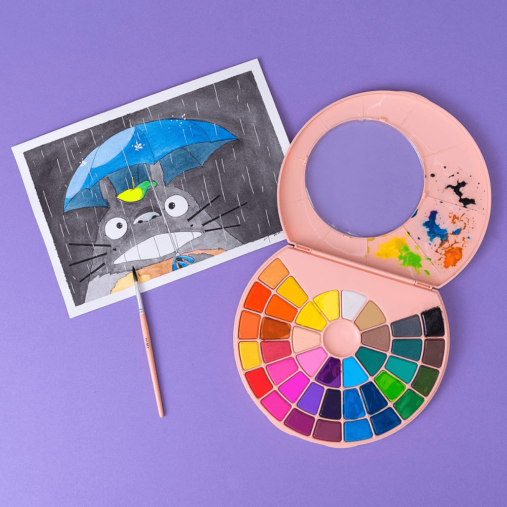 Набор красок акварельных "Himi Miya", 38 цветов, кюветы, розовый футляр - 6