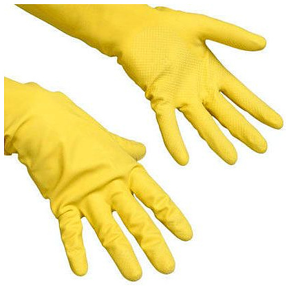 Перчатки хозяйственные из натур.латекса Многоцелевые,суперпрочн с хлопковым покрытием, S, желтый