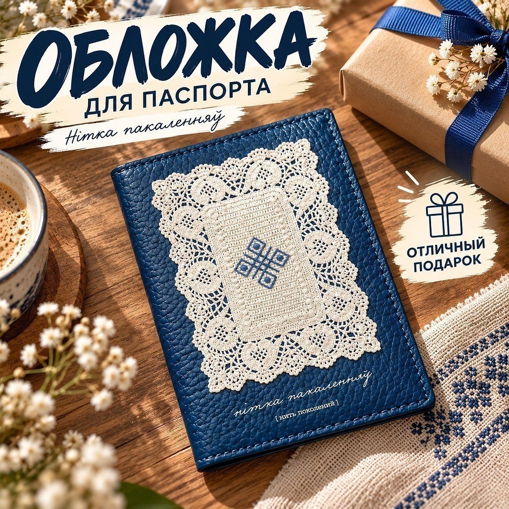 Обложка для паспорта "Нiтка пакаленняў", натуральная кожа, разноцветный - 3