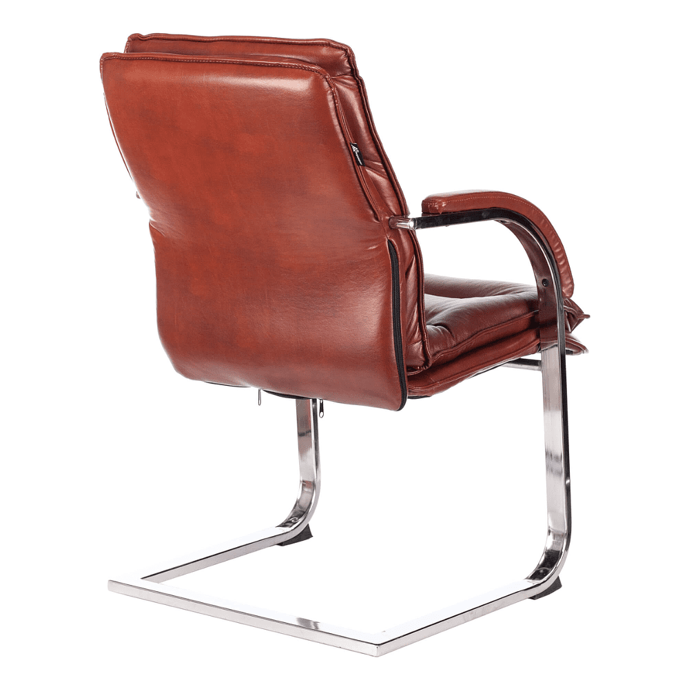Кресло на полозьях "Бюрократ T-9927SL-LOW-V", натуральная кожа, светло-коричневый, металл хром - 4