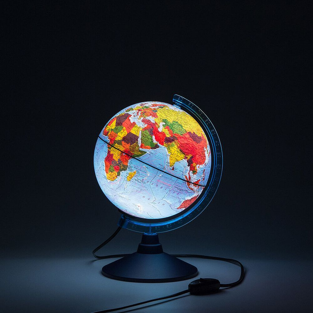 Глобус физико-политический "Мир" с подсветкой, 21 см - 2