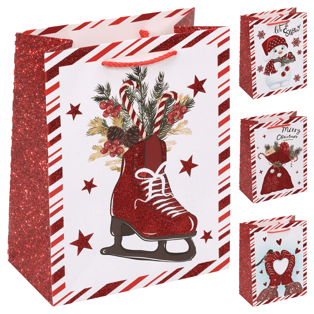 Пакет бумажный подарочный 18*23*10 см "Новый год!" ассорти