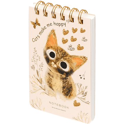 Блокнот  "Love me. Милый котик", В6, 100 листов, линейка, спираль сверху, бежевый