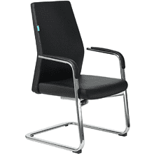 Кресло на полозьях Бюрократ "_JONS-LOW-V", натуральная кожа, черный, металл хром