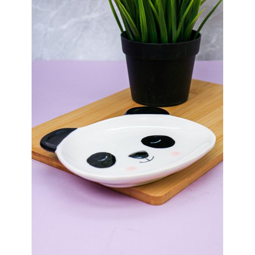 Тарелка керамическая "Panda plate", 16 см, белый, черный - 3