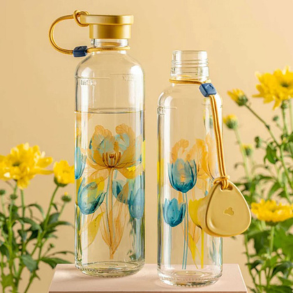 Бутылка для воды "Sand Flower", стекло, 500 мл, прозрачный, желтый - 4
