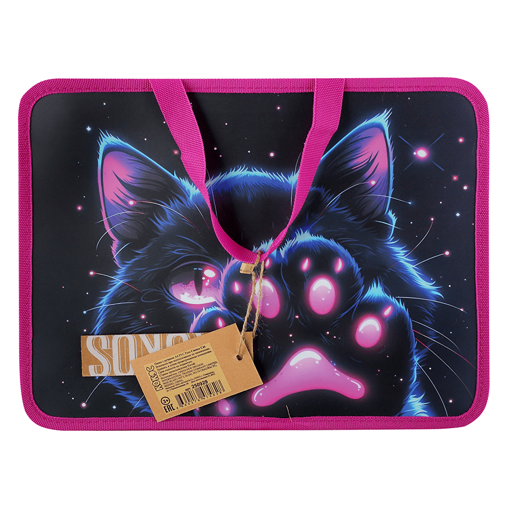 Папка для тетрадей "Cosmo Cat", 26х33 см, молния, пластик, черный, розовый - 3