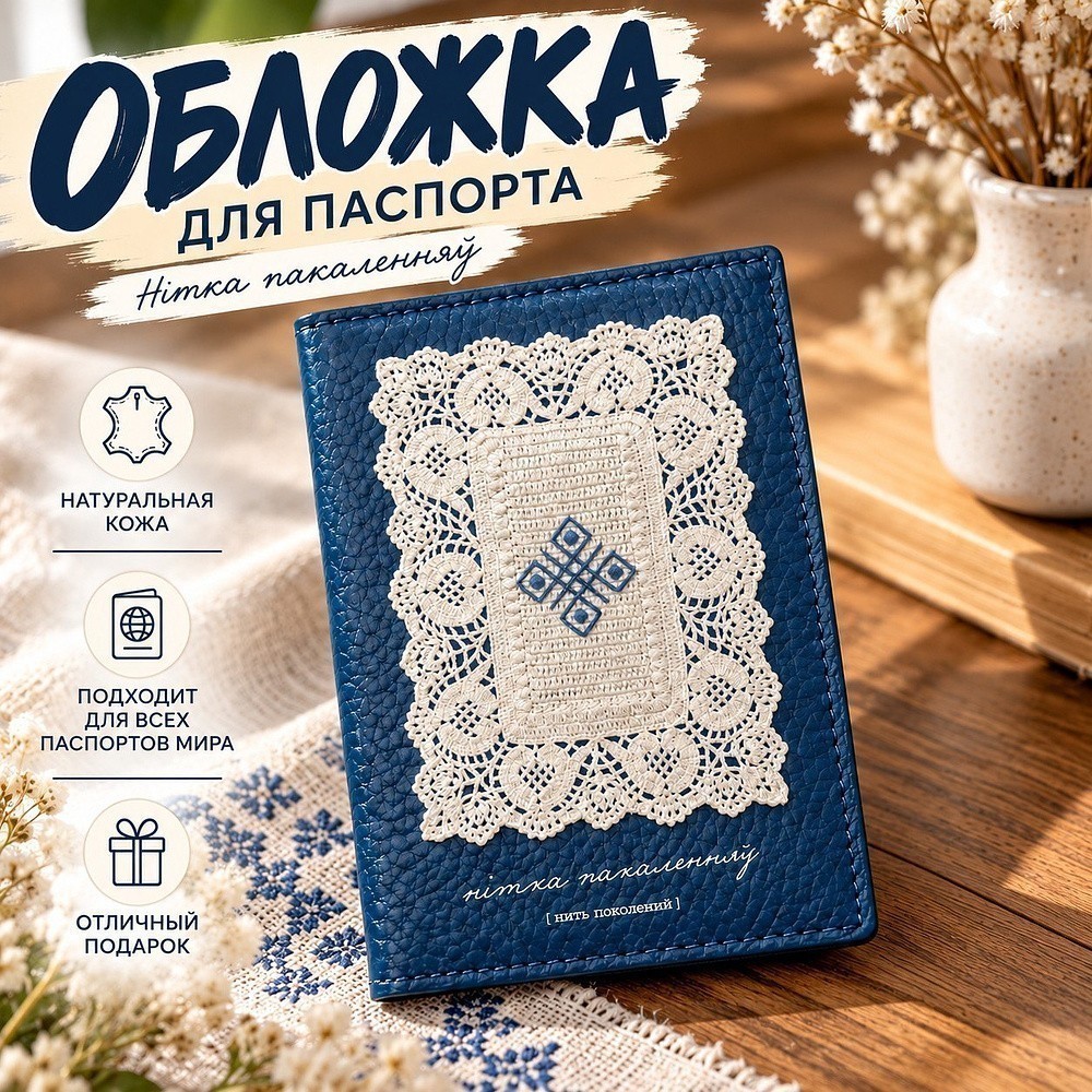 Обложка для паспорта "Нiтка пакаленняў", натуральная кожа, разноцветный