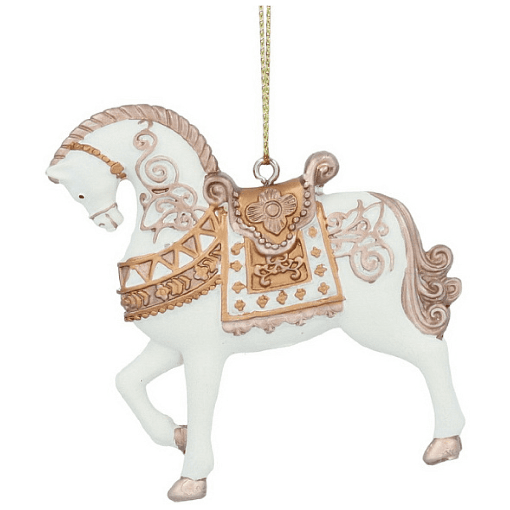 Украшение елочное "Лошадка", 7 см, каучук, белый, золотой