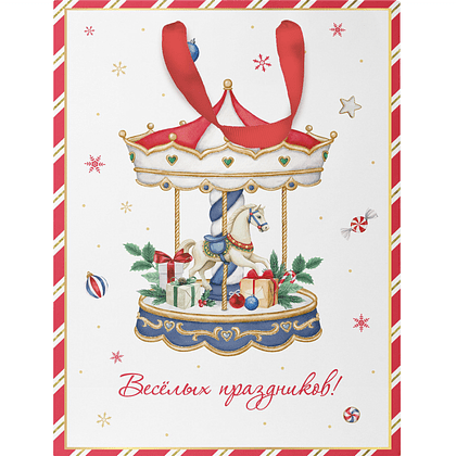 Пакет бумажный подарочный "New Years Joy", 14х19х9 см, ассорти - 10