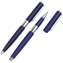 Набор ручек "Senator Image Chrome": ручка шариковая автоматическая и роллер, темно-синий, серебристый
