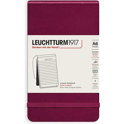 Блокнот "Leuchtturm1917. Portrait Pocket", А6, 94 листа, линейка, красный портвейн