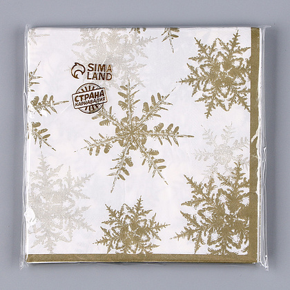 Салфетки бумажные "Снежинки", 20 шт, 33x33 см, золотой - 5