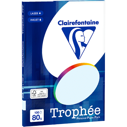Бумага цветная "Trophée", А4, 100 листов, 80 г/м2, светло-голубой