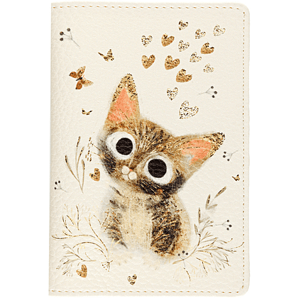 Обложка для паспорта "Love me. Милый котик", кожзам, бежевый