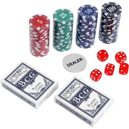 Игра настольная "Покер" в металлическом кейсе (2 колоды карт, фишки 100 штук, 5 кубиков) - 2