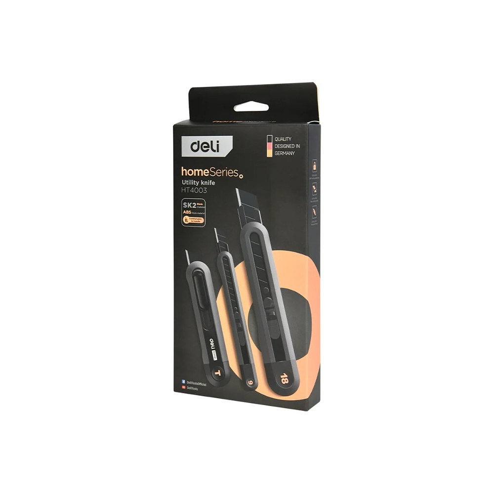Набор ножей строительных Deli HS EHT4003, 3 шт (ножи 9мм/18мм/трапеция), Soft Touch, черный - 31