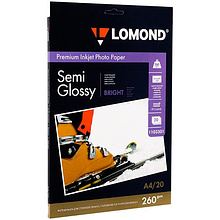 Фотобумага полуглянцевая тепло-белая для струйной фотопечати "Lomond", A4, 20 листов, 260 г/м2