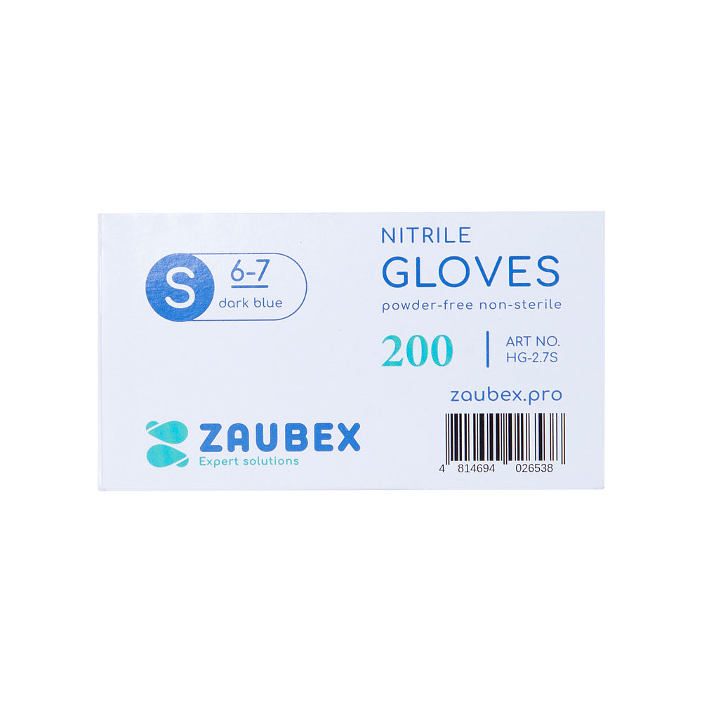 Перчатки нитриловые неопудренные одноразовые "Zaubex", р-р S, 200 шт/упак, голубой - 8