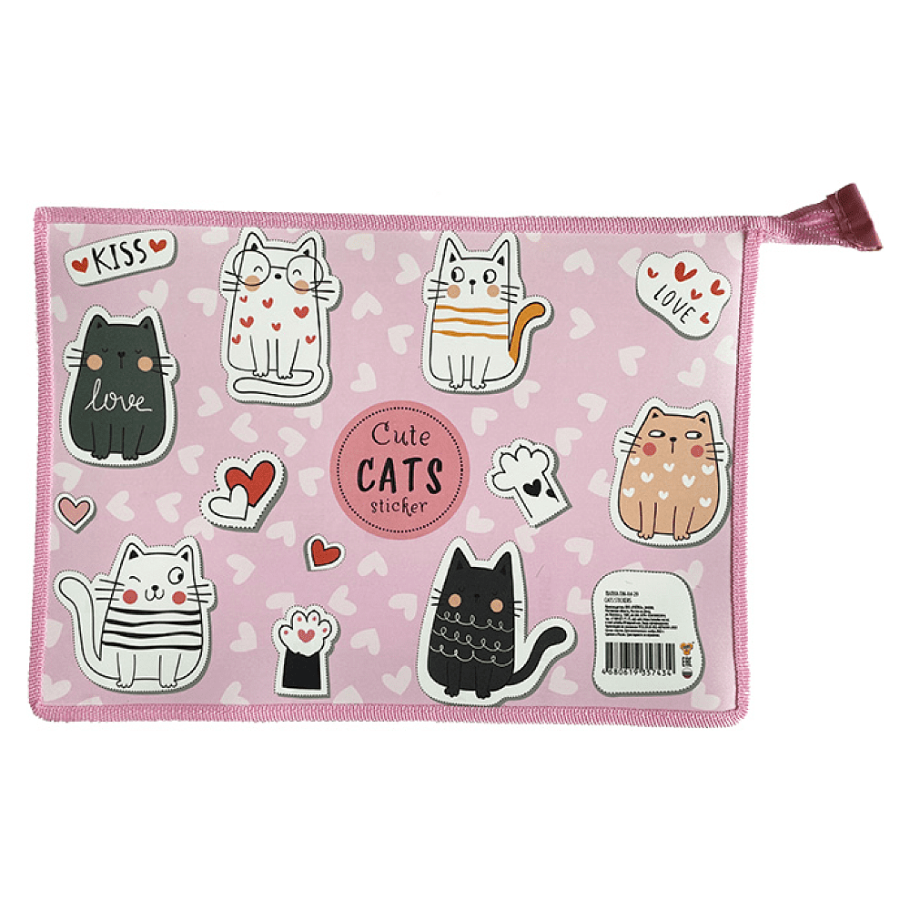 Папка для тетрадей "Cats stickers", А4, на молнии, розовый