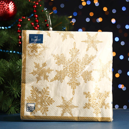 Салфетки бумажные "Art Bouquet Снегопад золото", 20 шт, 33x33 см, золотой - 2