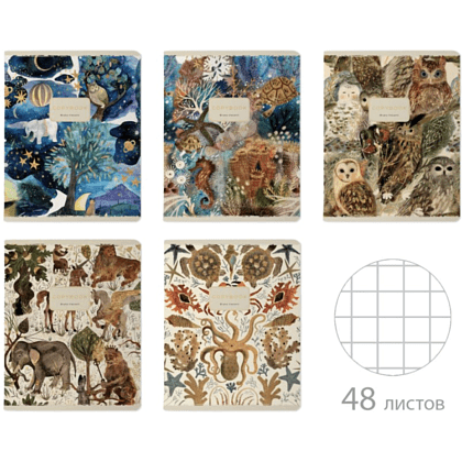 Тетрадь "Fauna", A5, 48 листов, клетка, скоба сбоку, ассорти