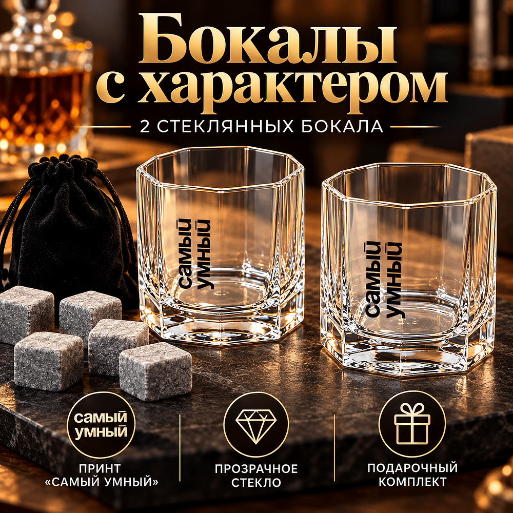 Набор для виски "Самый умный", прозрачный, серый - 4