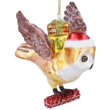 Украшение елочное "Сова с подарками", 10 см, стекло, разноцветный