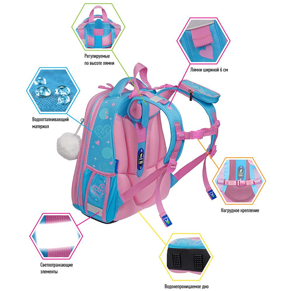 Рюкзак школьный "Plush Owl", розовый, голубой - 3