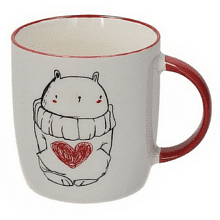 Кружка фарфоровая "Медвежонок с сердцем", 350 мл, белый, красный