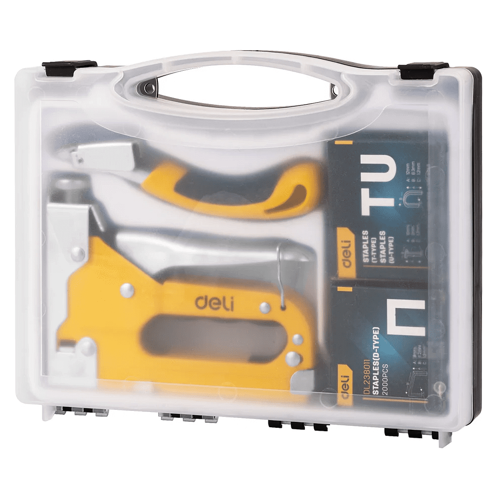 Набор механический степлер и скоборасшиватель Deli YS EDL238105, 3-в-1+ комплект скоб, кейс - 2