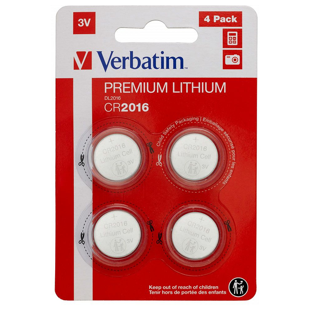 Батарейки литиевый дисковый Verbatim "3 V CR2016",  4шт