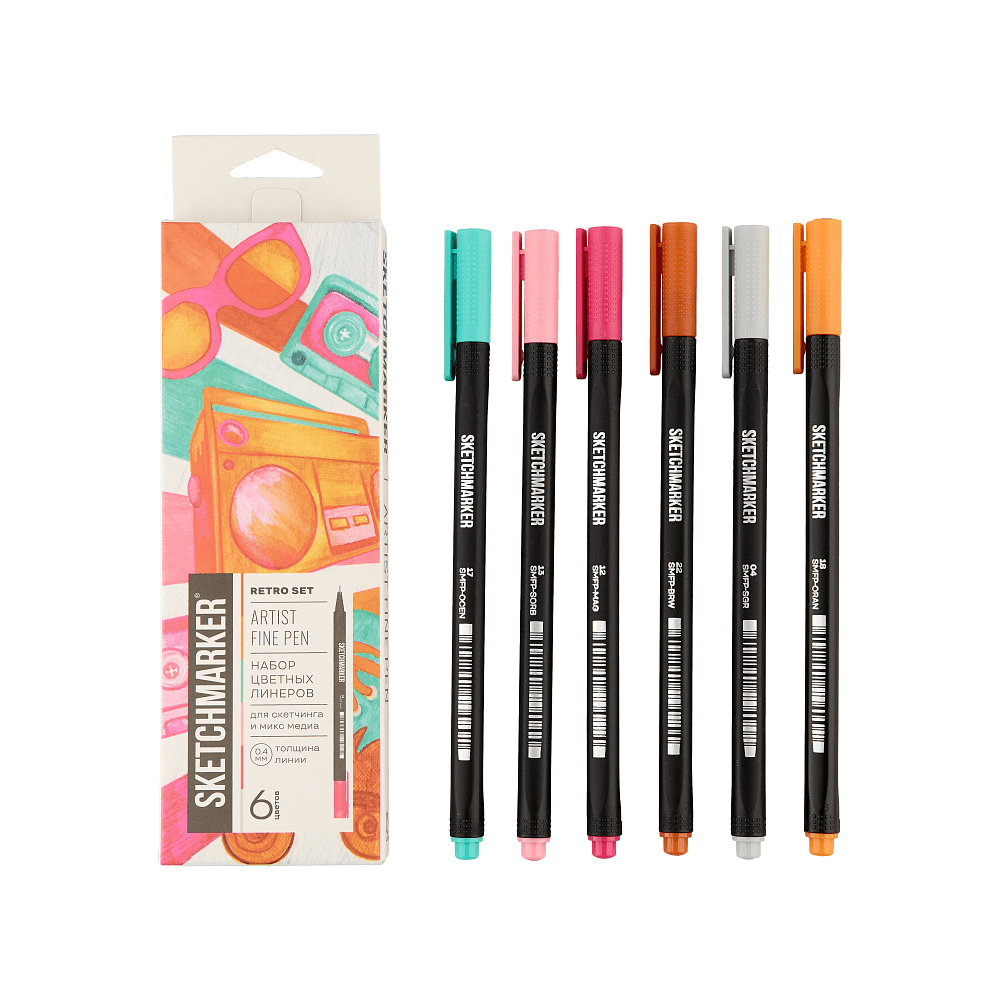 Ручка капиллярная "Sketchmarker Artist fine pen Mid", 6 шт - 12