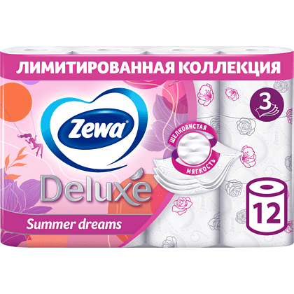 Бумага туалетная Zewa Deluxe 3 слоя, 12 рулонов