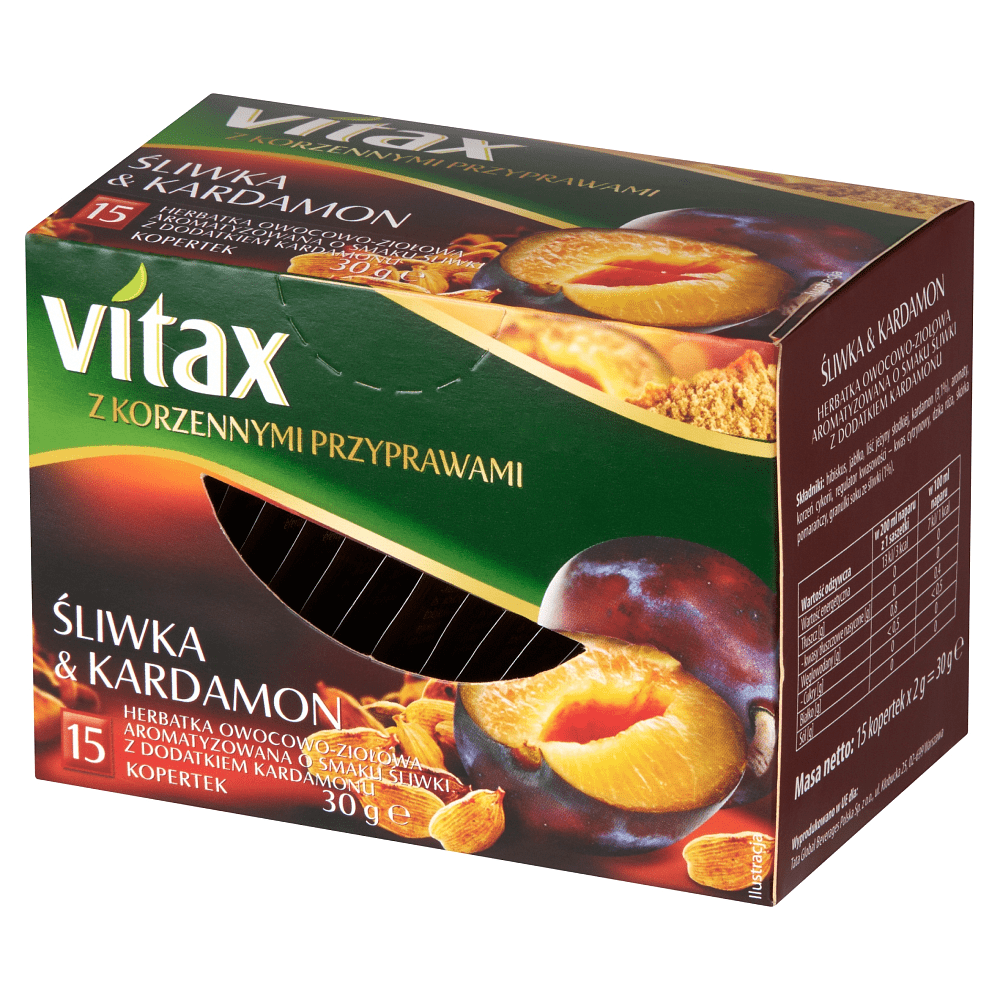 Чай "Vitax", 15 пакетиков x2 г, фруктовый, с вкусом сливы и кардамоном