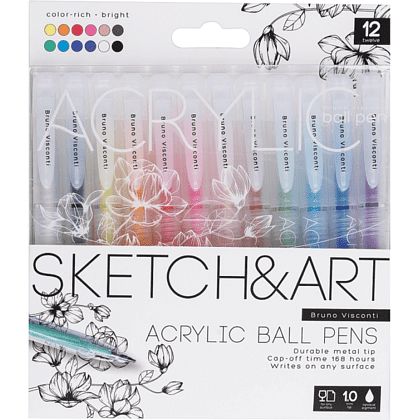 Набор ручек акриловых "Sketch&Art", 1 мм, 12 шт, ассорти