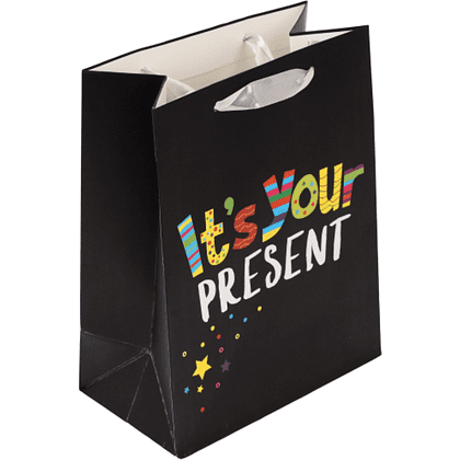 Пакет бумажный подарочный "It’s your present", 18х23х10 см, черный